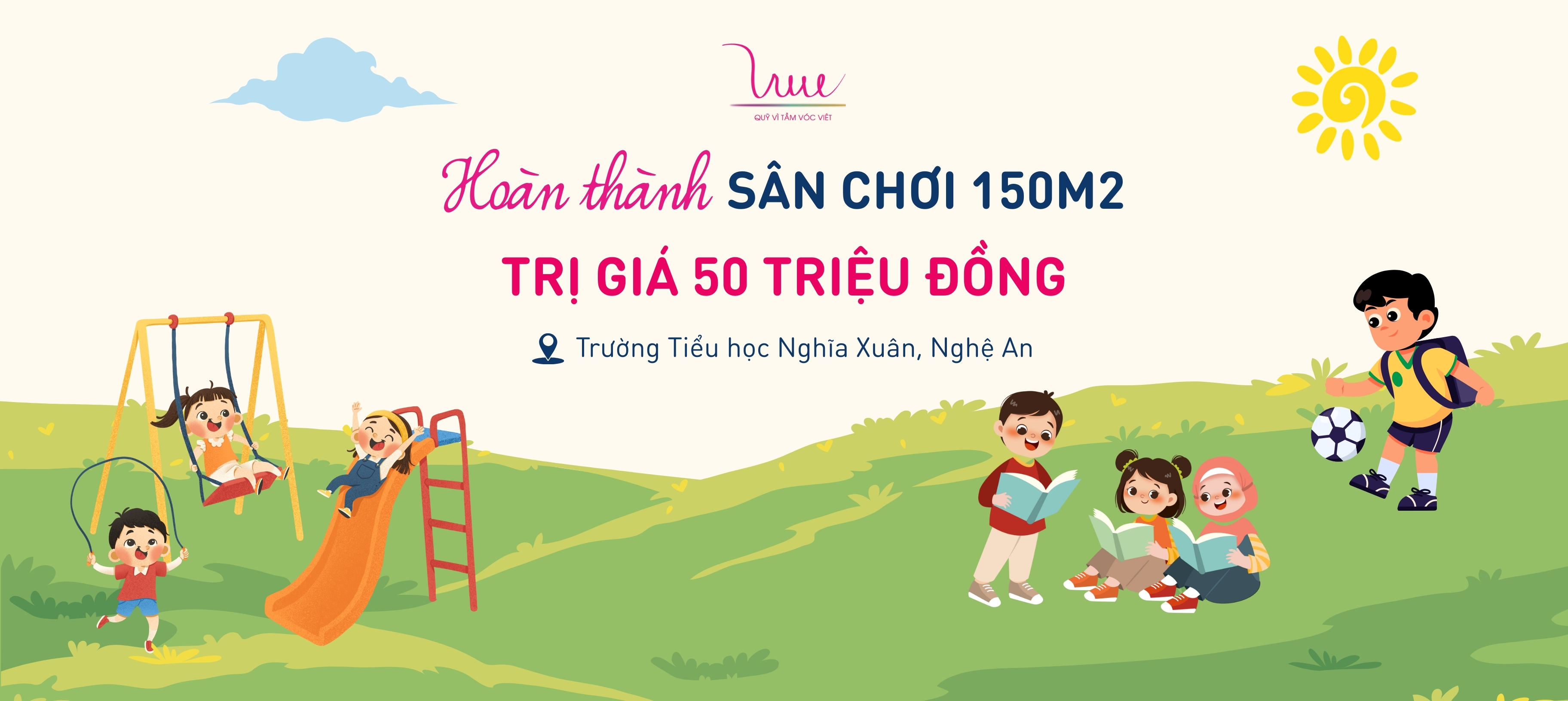 Hoàn thành sân chơi rộng 150m² trị giá hơn 50 triệu đồng cho học sinh tại Trường Tiểu học Nghĩa Xuân, Nghệ An